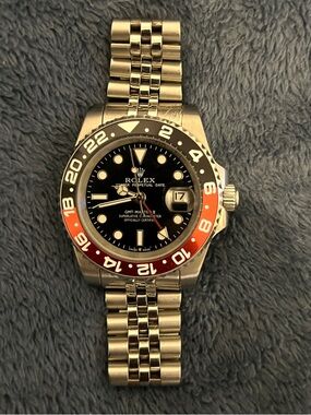 “GMT-Master II” Black Dial Red & Black Bezel Stainless Steel Watch